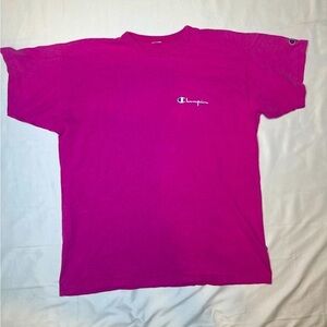 Vintage Champion Shirt Unisex Large White Signature Logo Pink Embroidered Sleeve